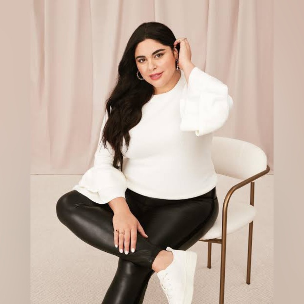 Joe Fresh X Roxy Earle Size 1X Faux Leather Velvet Trim Leggings - Black
